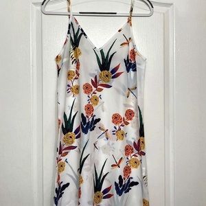 Double V-Neck Botanical Print Slip Dress